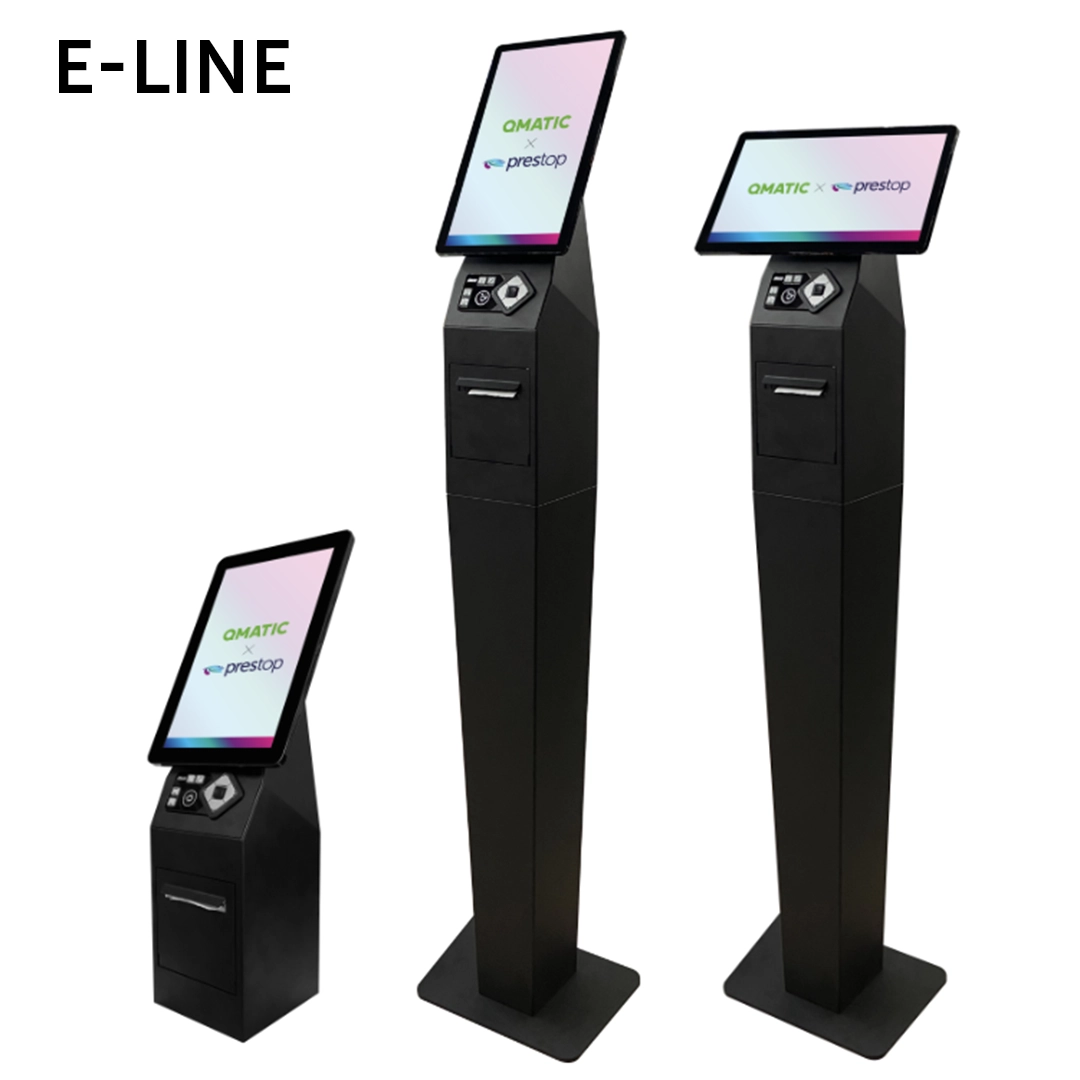 E-line Qmatic desk and standing kiosk