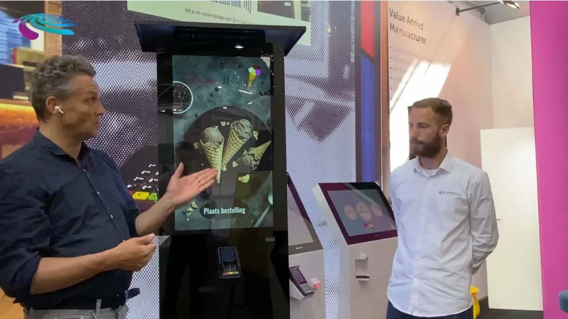 Prestop semi-outdoor self-order kiosk demonstration trade show