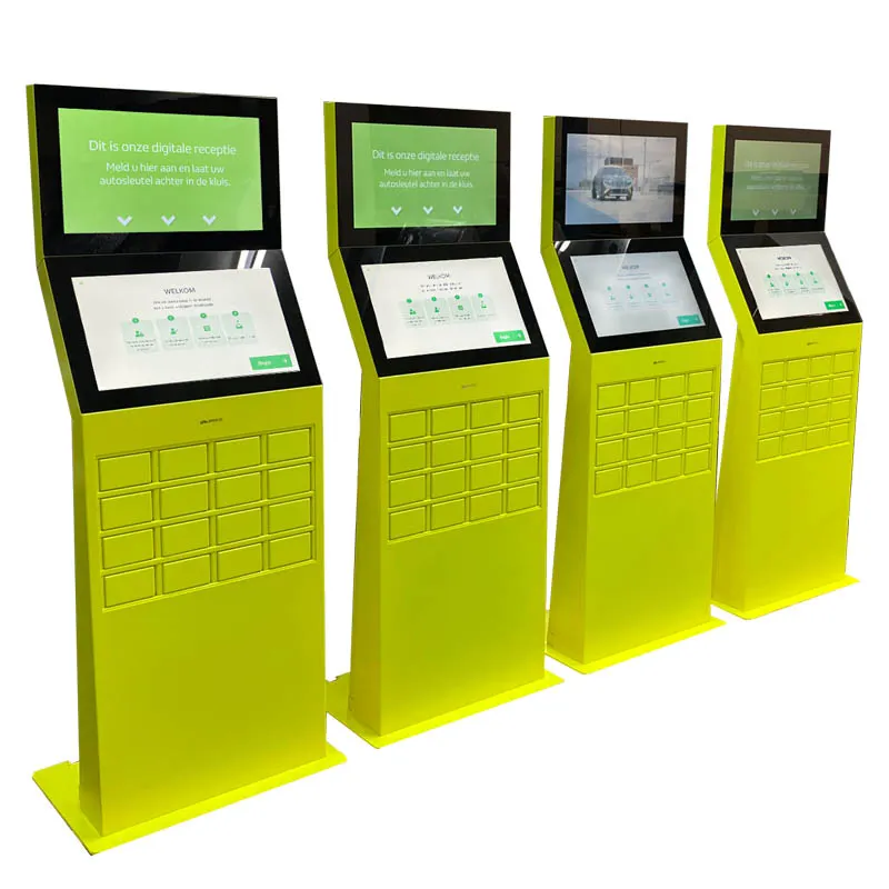 Locker kiosk available in different configurations. Number of lockers and signage screen