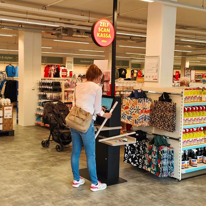 Prestop self-checkout kiosk desk