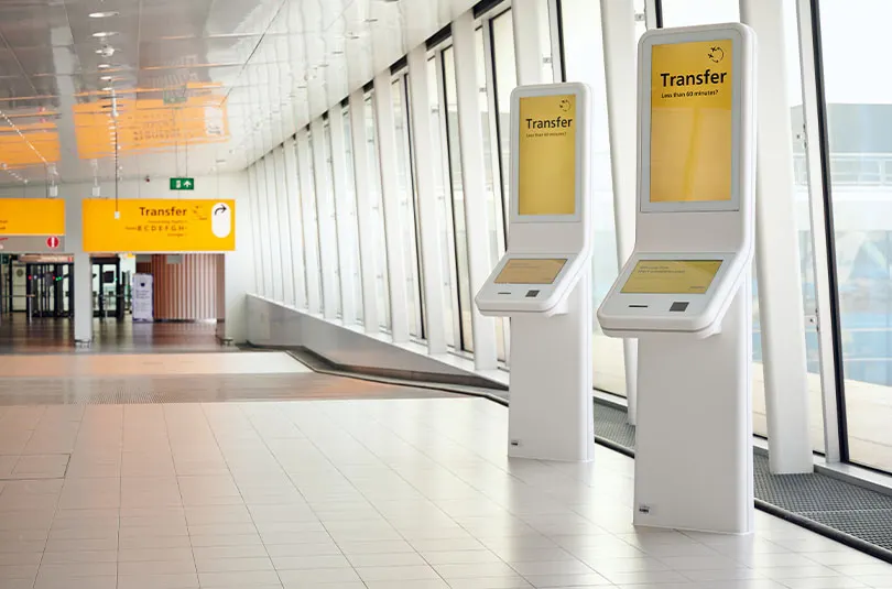 Schiphol scan kiosk Prestop skip the queue high brightness