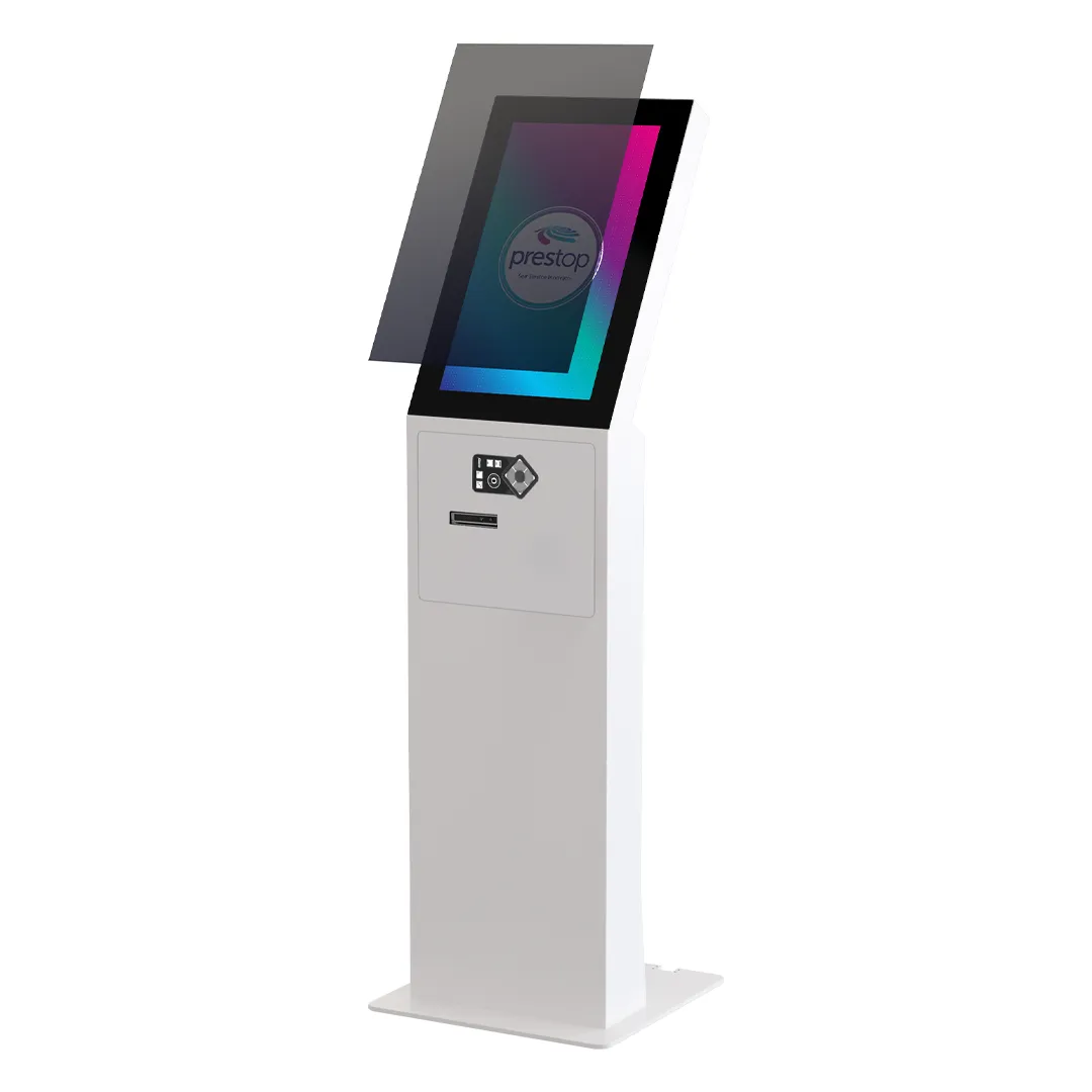 Q-line Qmatic standing kiosk with privacy filter