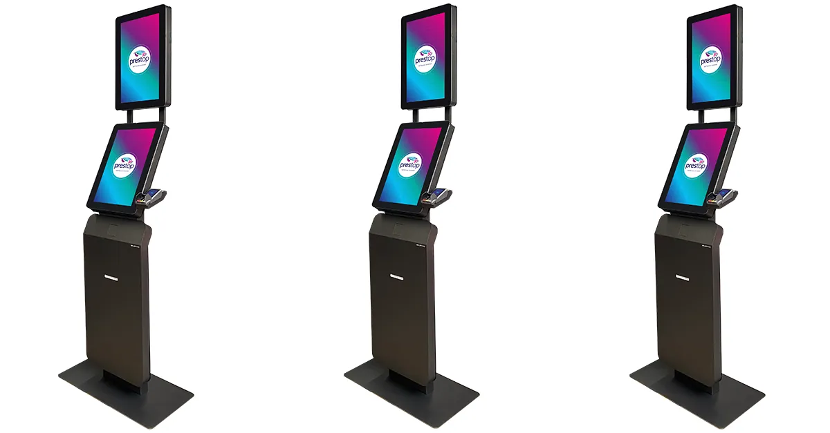 Prestop kiosk Evolution 24-inch with 24-inch top screen for digital signage