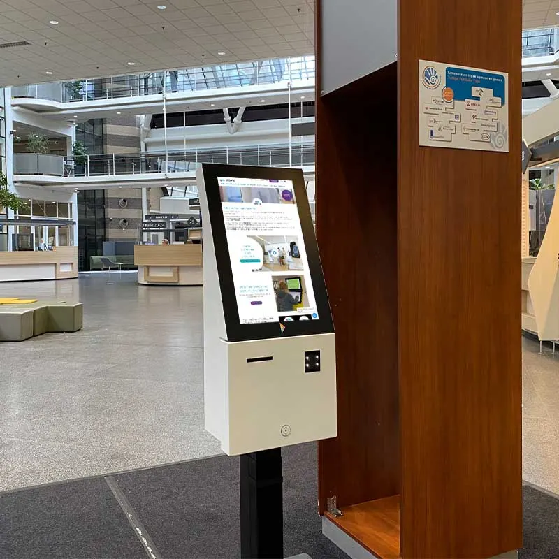 adjustable in height registration kiosks