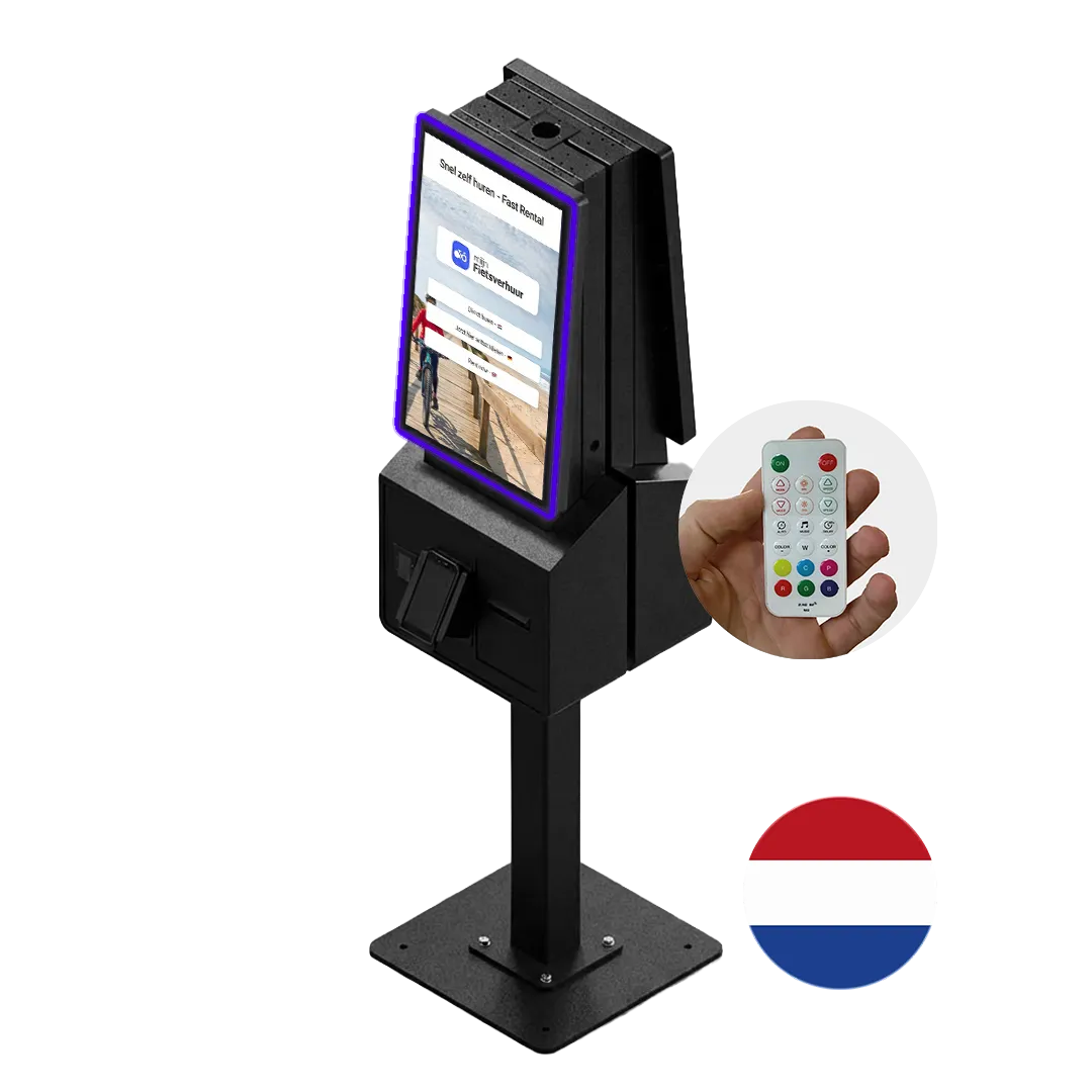 Duo kiosk for bike hire with two touchscreens for simultaneous use