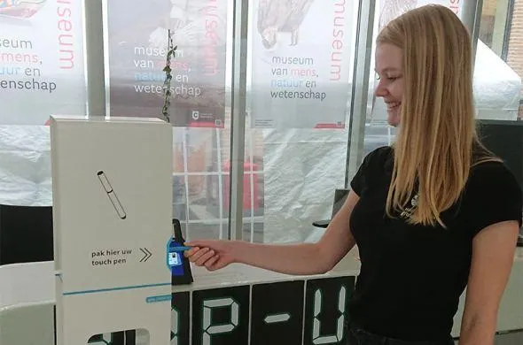 Touch pen dispenser at University museum Groningen